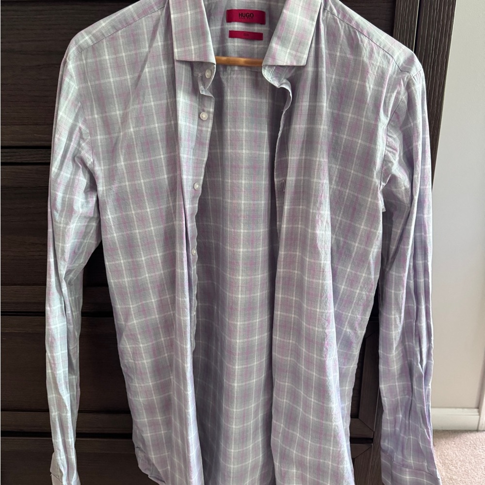 HUGO BOSS Men's Purple Plaid Shirt